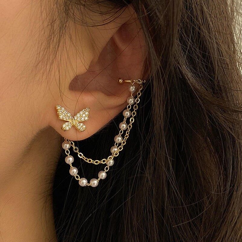 Phong Cách Hàn Quốc Thanh Lịch Kim Cương Giả Dễ Thương Bông Tai Khuyên Nụ Hình Con Bướm Cho Nữ Bé Gái Quà Tặng Trang Sức Dây Chuyền Kim Loại Thời Trang