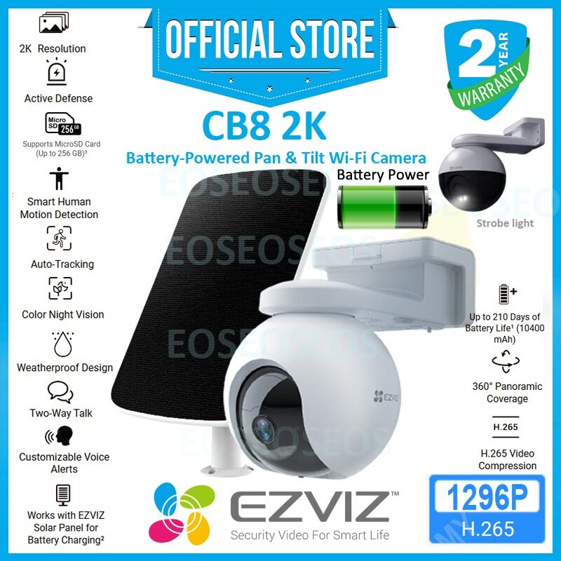 EZVIZ CB8 2K (3MP) + SOLAR PANEL Battery Powered / AI Human / Vehicle