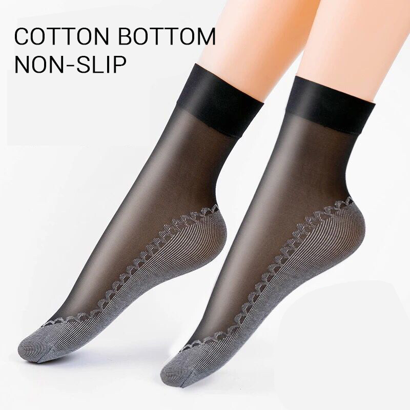 2 Pairs Women Summer Spring Transparent Non-Slip Stockings Bottom Short Socks