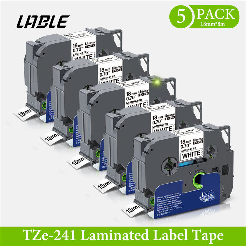 LABLE 5PK black on white TZe241 18mm 3/4 Label Tape Laminated Ribbon