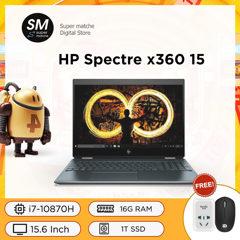 HP Spectre x360 15 laptop 15.6-inch thin and light flip touch screen 2-in-1 laptop notebook with eight core i7-10870H 4K ultra-clear OLED 16G 1TB SSD GTX1650Ti 4G Malaysia