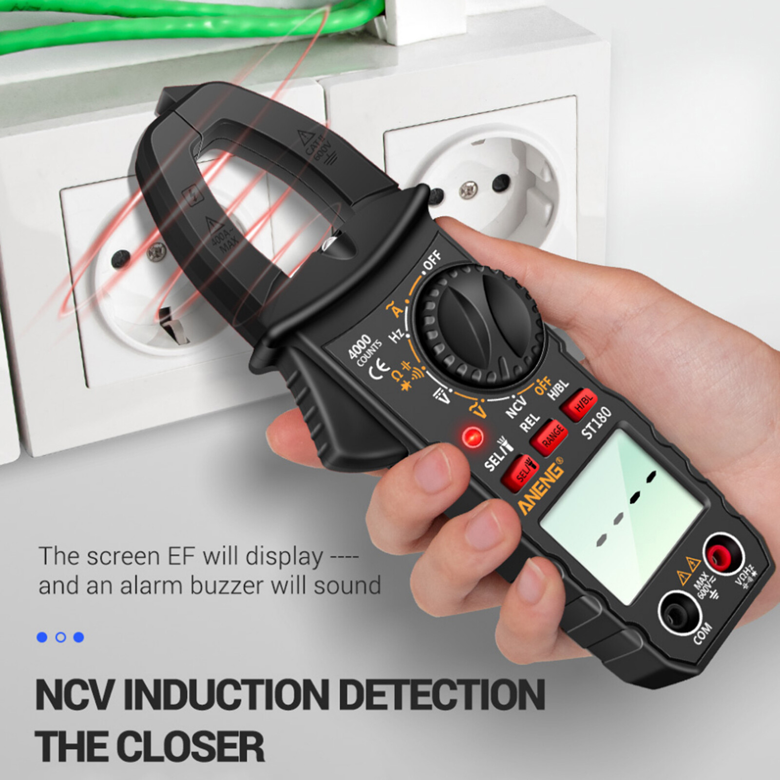 Farfi ST180 Digital Clamp Meter Auto Ranging AC/DC Voltage Flashlight High Accuracy Electrical Tester Multimeter for Household Electrical Tester Meter