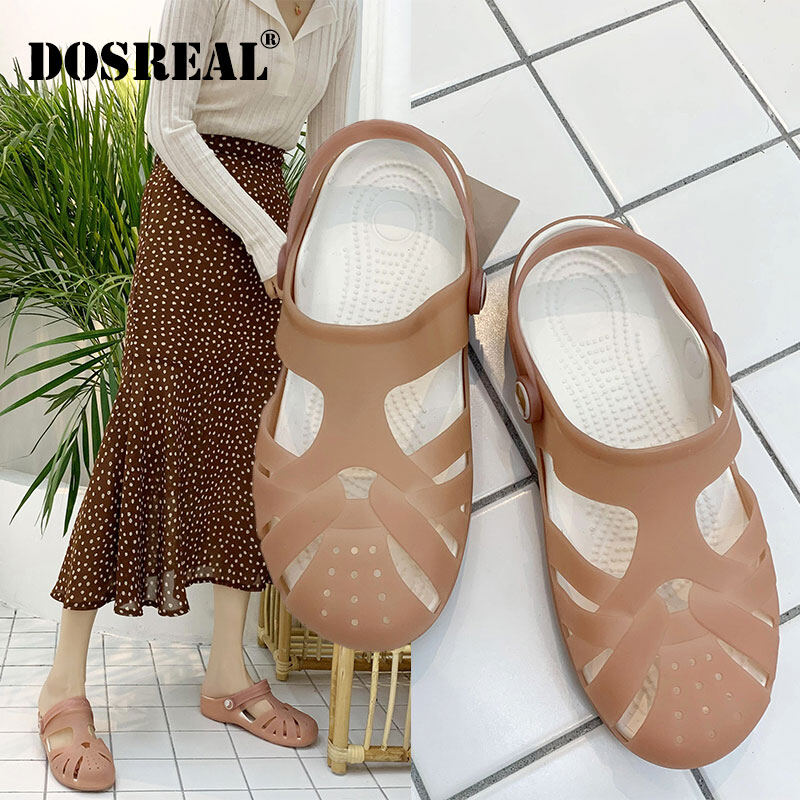 DOSREAL Flat Sandals For Women Korean Beach Sandals Jelly Shoes Casual Outdoor Shoes For Women Non Slip Flat Slippers For Women Shoes