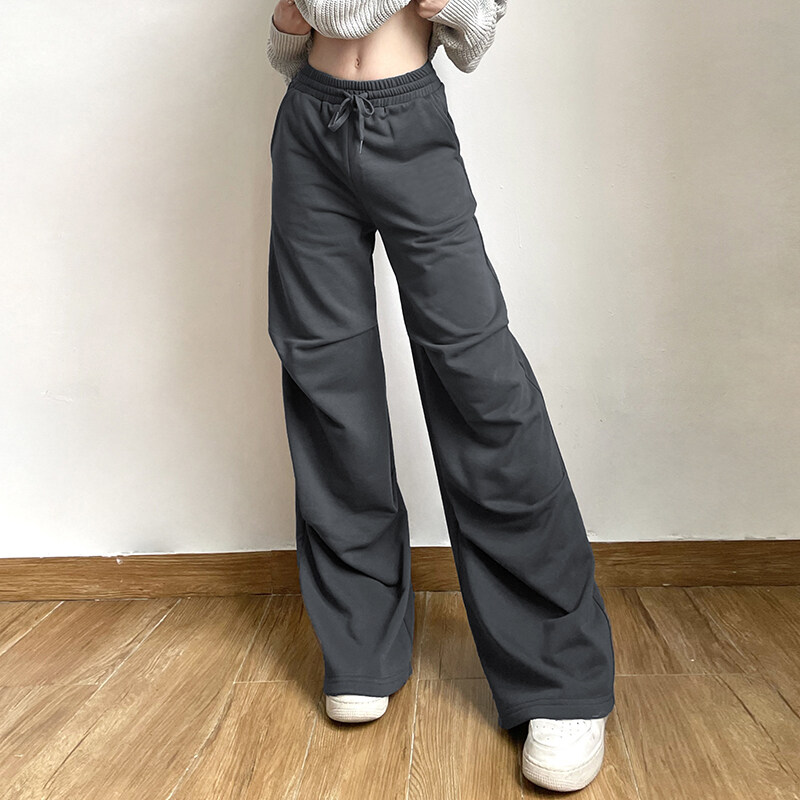 Cutenew Quần Ống Rộng Cạp Cao Dáng Rộng Thể Thao Thường Ngày Phong Cách