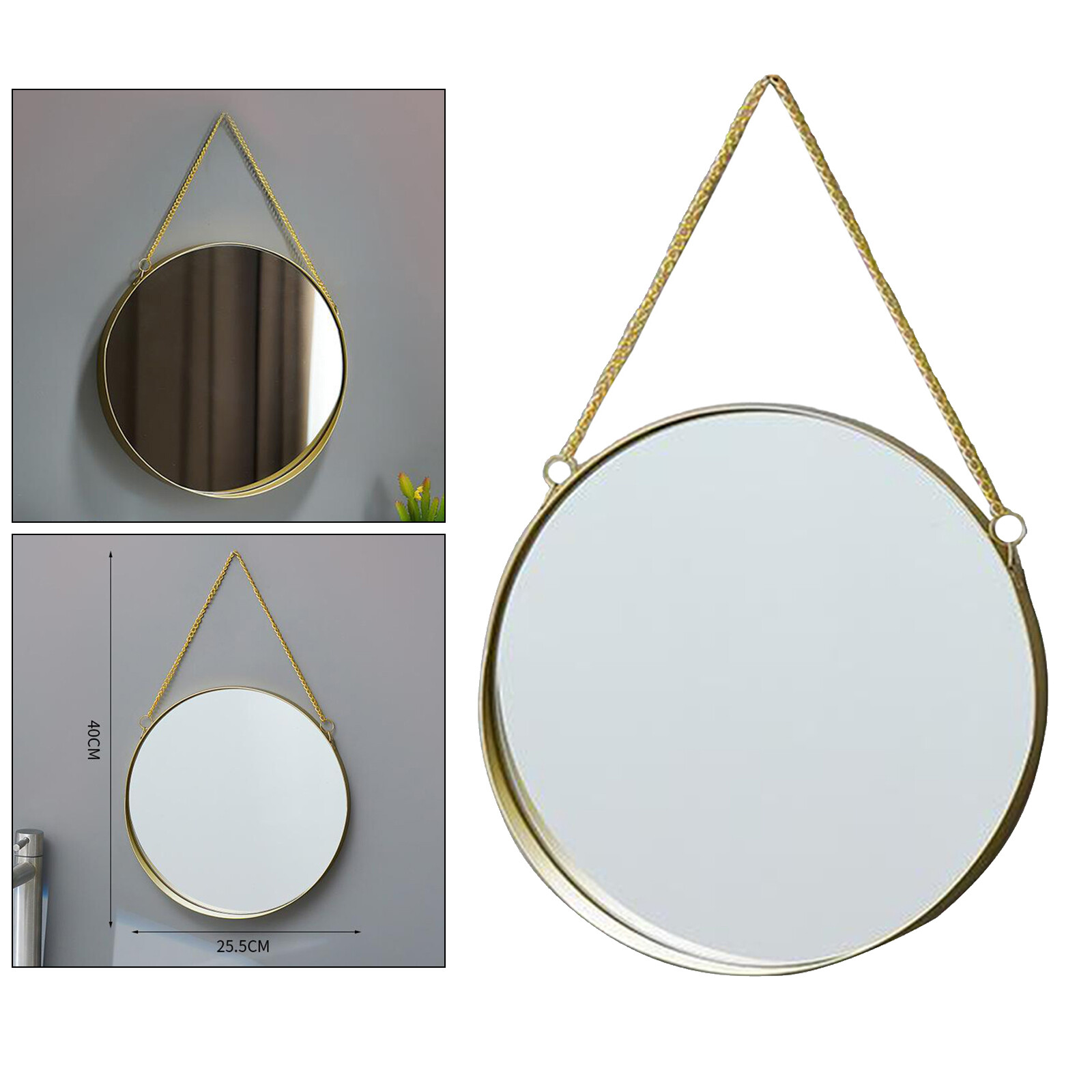Dolity Hanging Wall Mirror Round Wall-Mounted Makeup Dressing Room Decor, Gold Frame