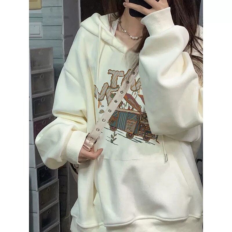 SELVZE Korean Style Women's Hoodie Loose Long Sleeve Pullover