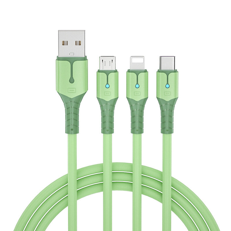 VAORLO Cáp Dữ Liệu USB Sạc Nhanh 5A 3 Trong 1 Dây Đèn LED Silicon Lỏng Có Thể Tháo Rời Bộ Sạc USB Sang Micro USB/Type-C/8 Pin Cho iPhone 13 12 Pro Huawei