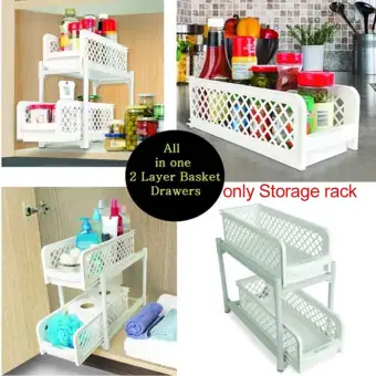 Kitchen Bathroom Drawer Sliding Portable Cabinet Large Shelves