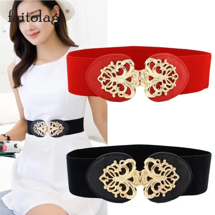 red wide belt for dresses