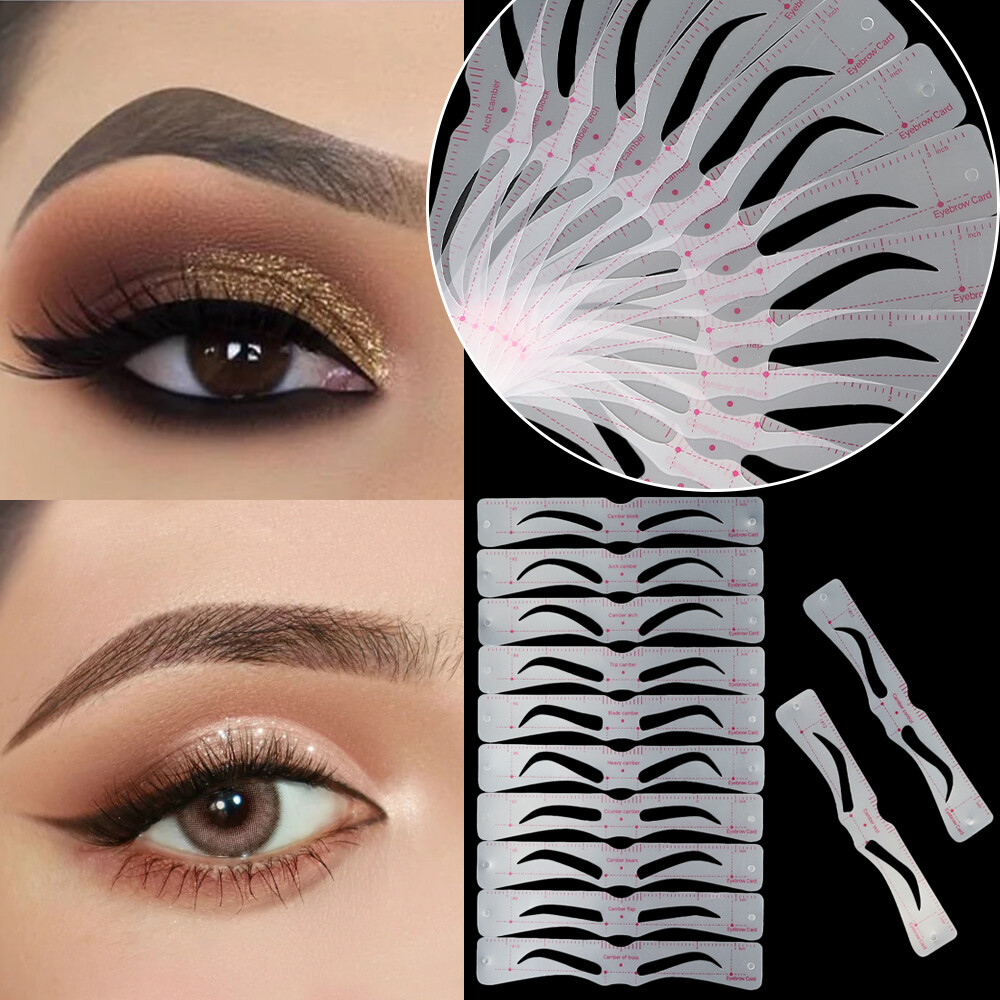 12 cái chuyên nghiệp Khuôn tô lông mày mẫu thẻ với dây đeo fixable nhãn dán lông mày trang điểm hoàn hảo vẽ dụng cụ hướng dẫn