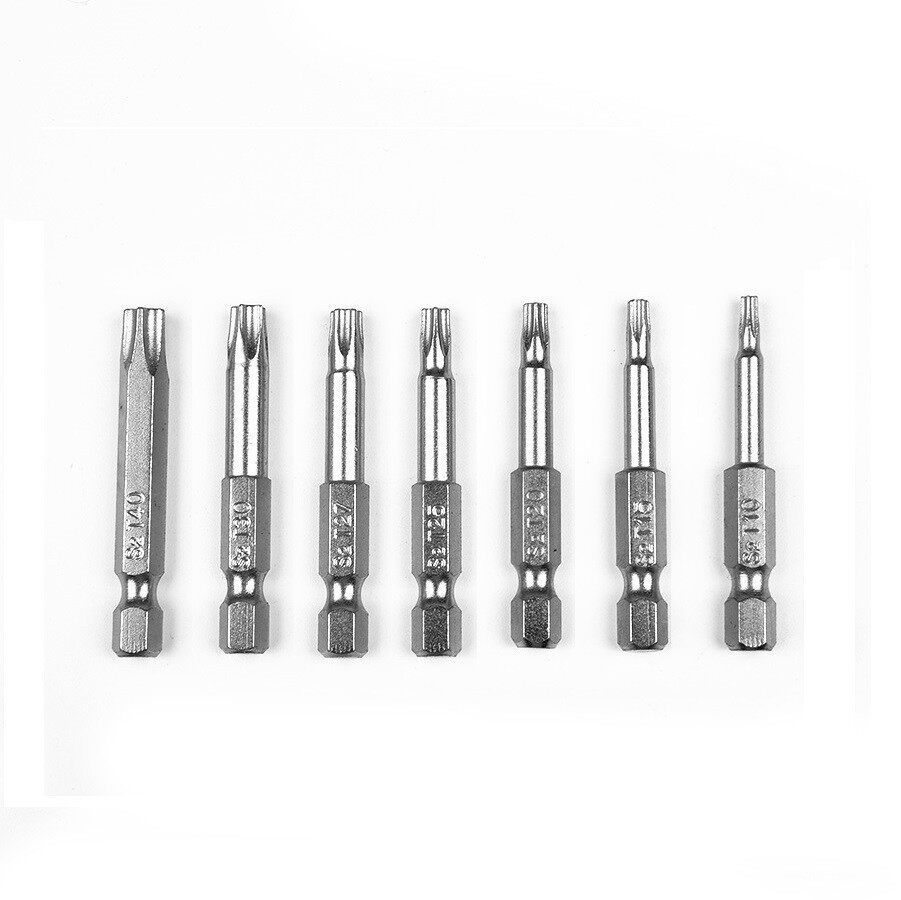 7Pcs Five Star Screwdriver Bits 50mm 1/4" Hex Shank Five-point Magnetic Torx Screwdriver Bits T10-T40