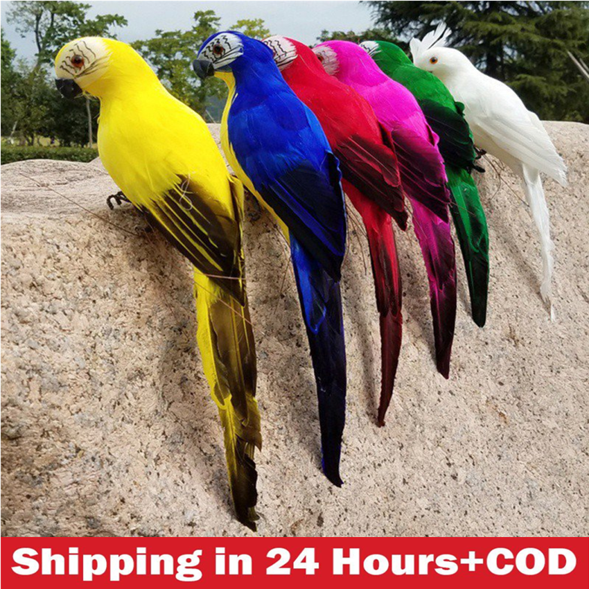 【Shipping in 24 Hours+COD】TTLIFE 25cm handmade simulation parrot creative feather lawn figurine decoration animal bird garden bird props decoration