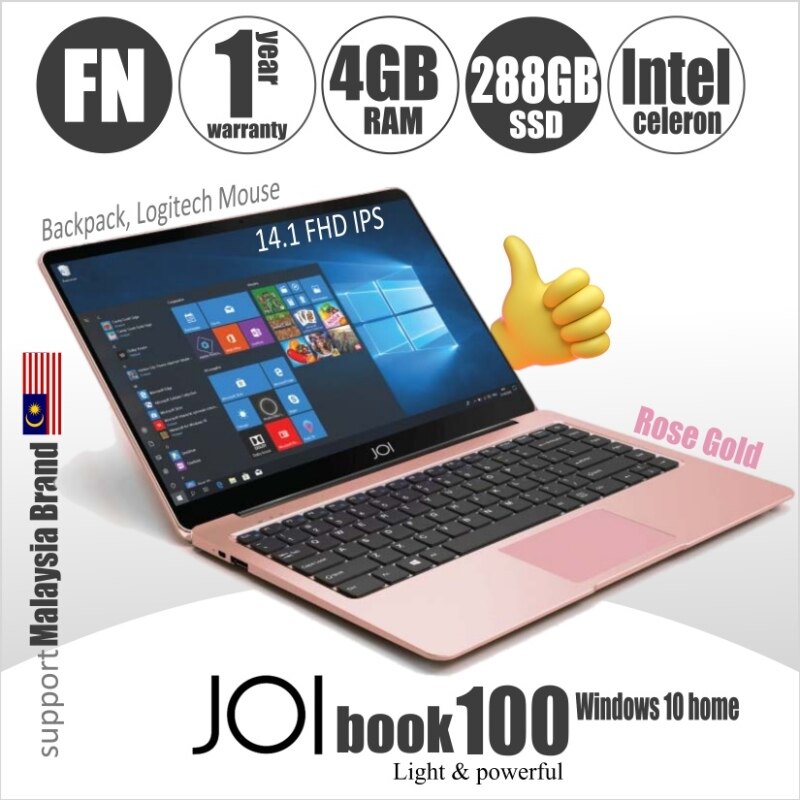 JOI Book 100 + FREE 100GB Hosting + logitech mouse + backpack (Intel Celeron N3450 Dual Core 4GB RAM 32GB+256GB eMMC 14.1 FHD IPS) Malaysia
