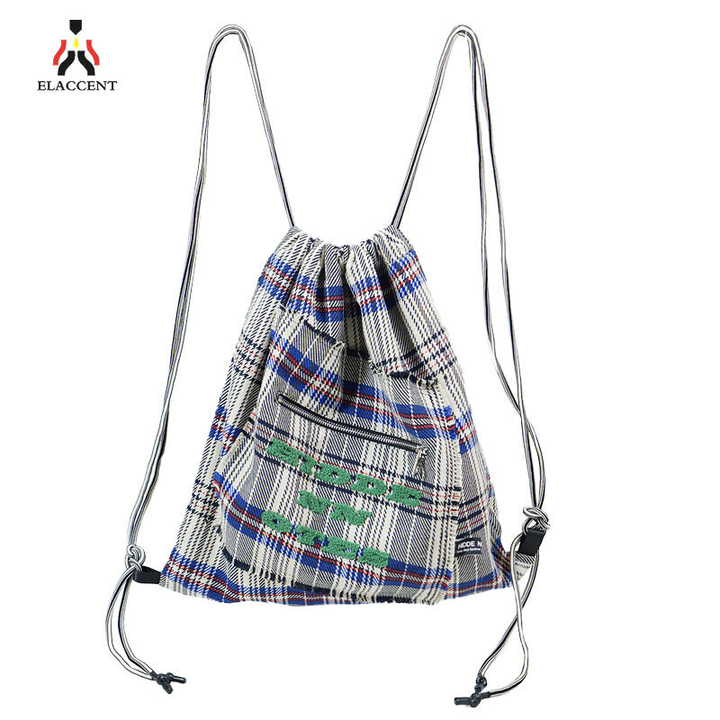 ELACCENT preppy plaid drawstring backpack 2 colours Messenger hobo bag
