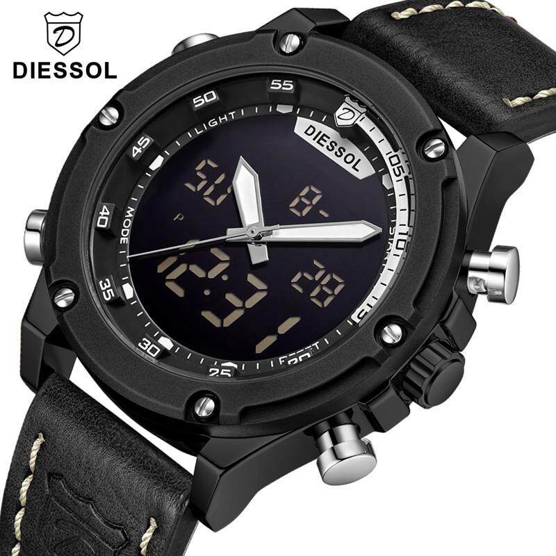 DIESSOL Mens Fashion Watches Top Brand Luxury Analog Digital Leather Sports Watches Business Military Waterproof Quartz Watch Malaysia