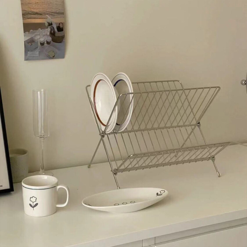 Large Dish Drying Rack M ulti-functional Foldable Cup Drainer 2-Tier Strainer Holder Tray Stainless Steel Kitchen Accessories