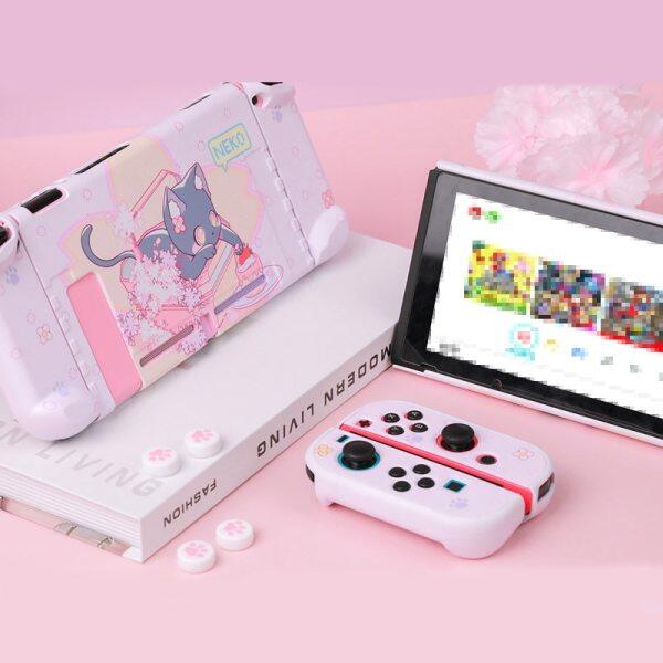 NEKO Vỏ Bảo Vệ Công Tắc Mèo Dễ Thương Vỏ Cứng PC Màu Hồng Hộp Đựng Máy Chơi Game NS Cho Phụ Kiện Nintendo Switch