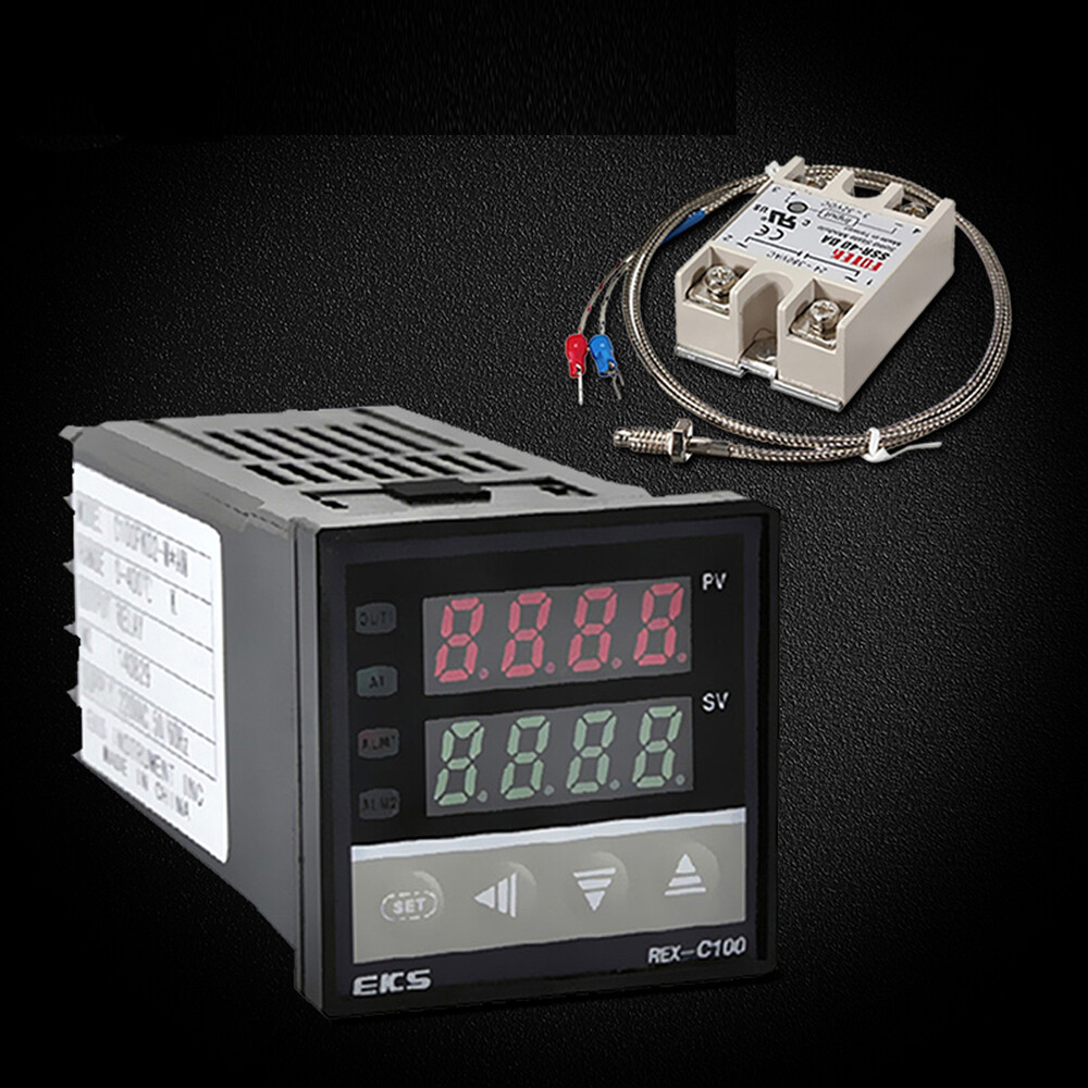 NANWEI Digital LCD PID REX-C100 Temperature Controller Set + K Thermocouple + Max.40A SSR