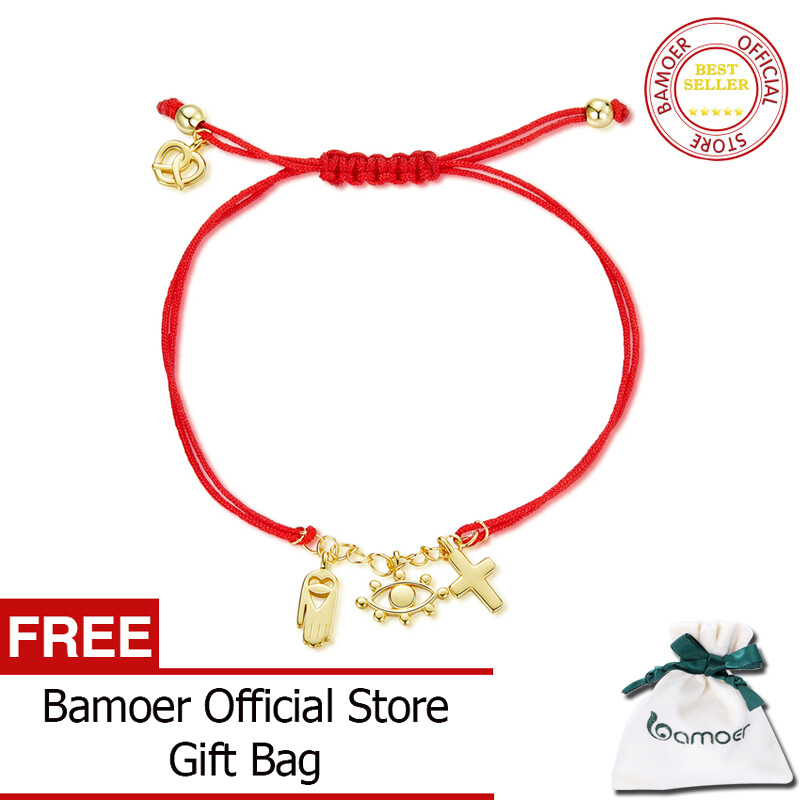BAMOER 925 Sterling Silver Christmas Adjustable Bracelet Symbol Red Hand Demon Eye Cross For Women Gift Jewelry SCB226