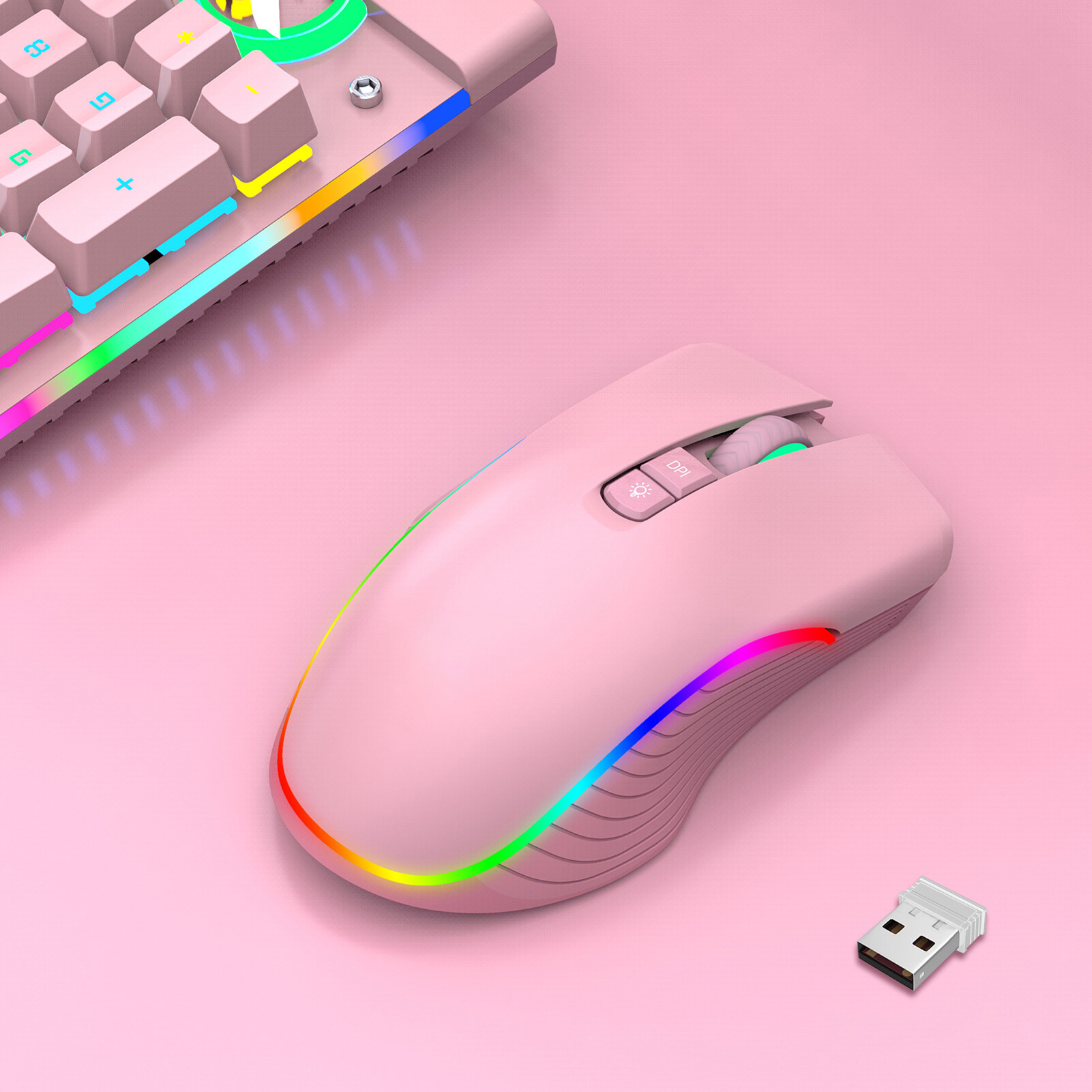 7 Buttons Type-C Charging DPI Adjustable Plug Play Wireless Mouse 2.4G Bluetooth-compatible Colorful Light Optical Mute Mouse with Receiver Computer Accessories Computer Mouse Plug