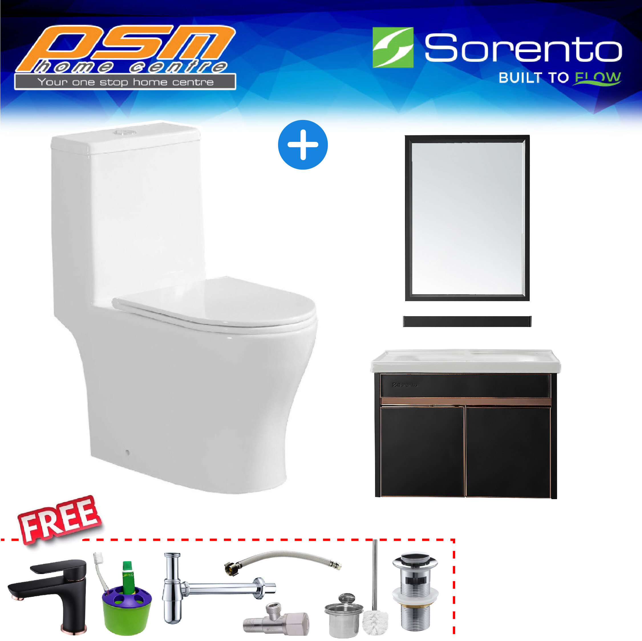 SORENTO One Piece Water Closet Wash Down WC and Bathroom Stainless
