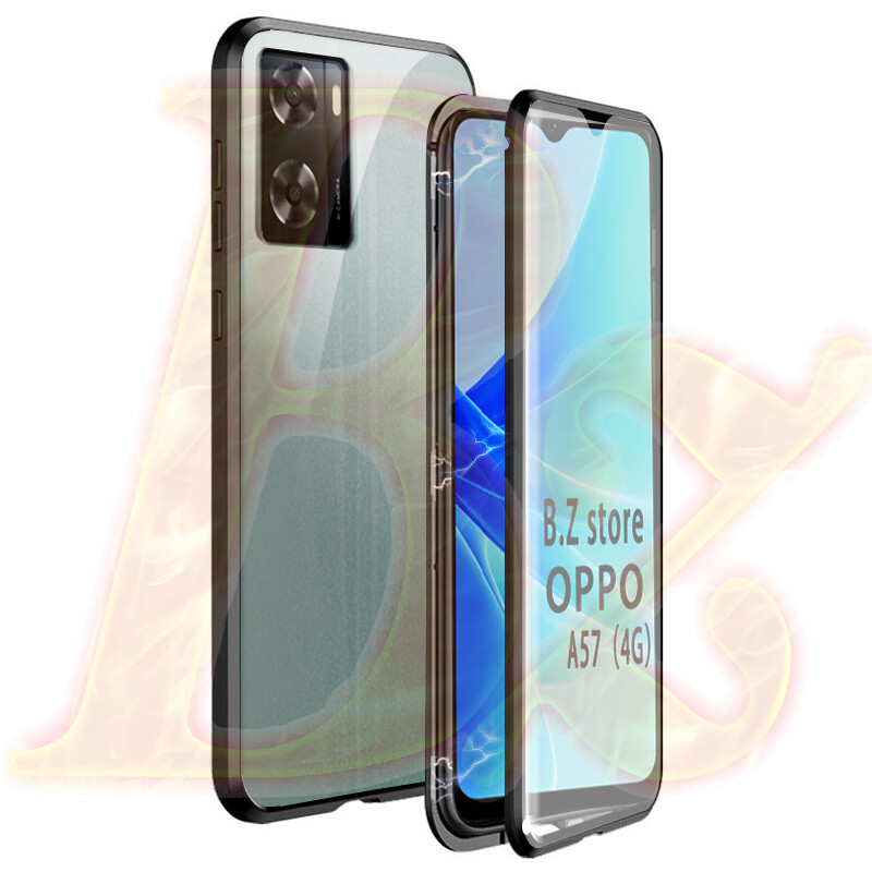 For oppo a57 4g a77s magnetic case 360 front+back double-sided 9h tempered glass case for oppo a57 4g 2022 a77s metal bumper case