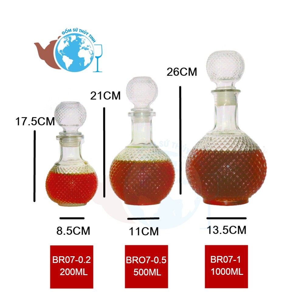 Bình đựng rượu ngâm sâm thuỷ tinh 200ml - br07-0.2