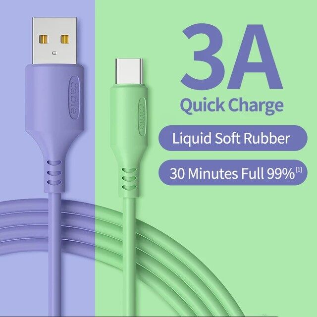 CrashStar 3A 1M Liquid Silicone Charging Cable Fast Charger For Type-C / Android Micro USB / iPhone IOS Cord Cute Candy Colors Hot Sale