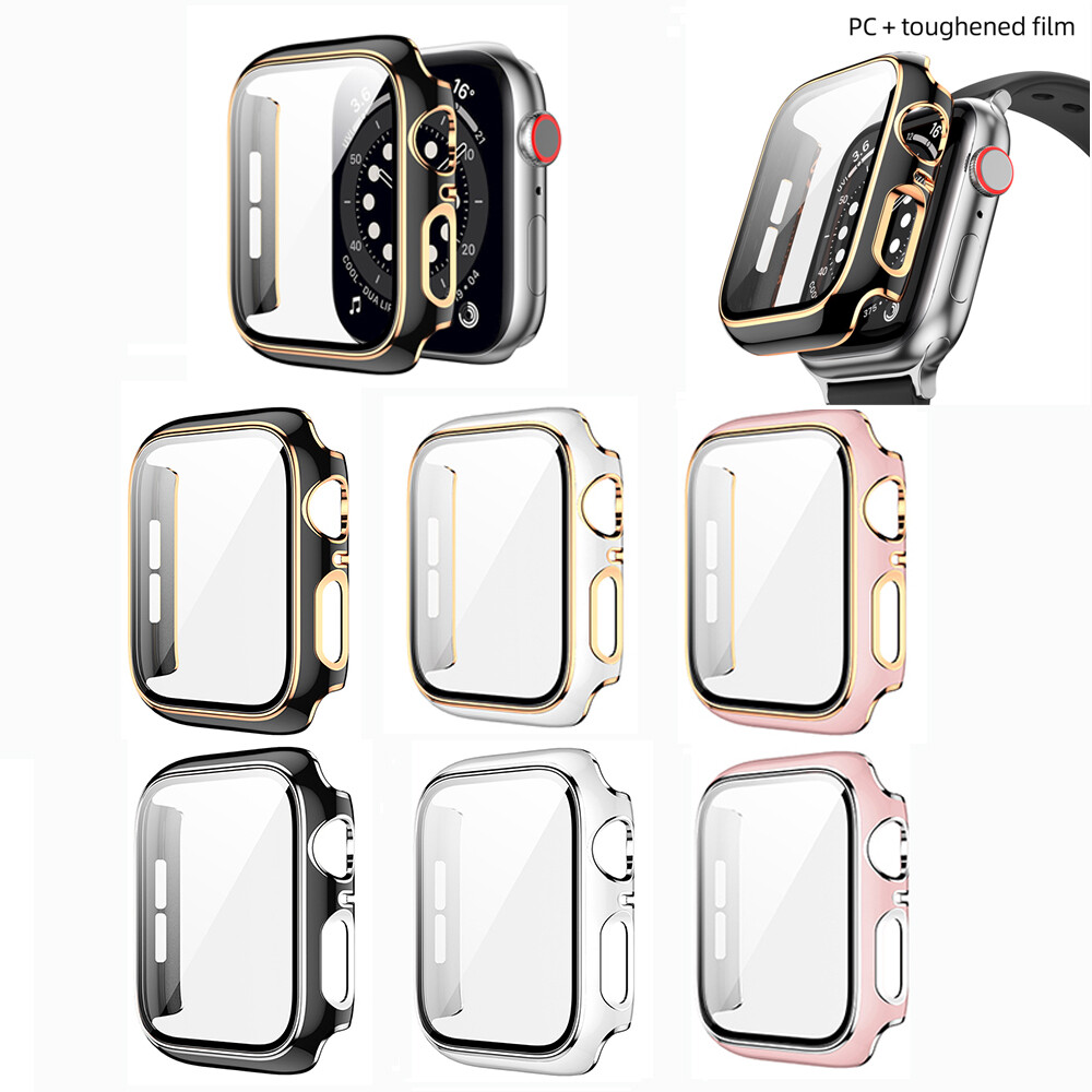 Ultra Thin Hard PC Tempered Glass Screen Protector Protective Frame Shell for Apple Watch Series 6 SE 5 4 3 electroplating anti-scratch Case Cover 38mm 40mm 42mm 44mm 41mm 45mm