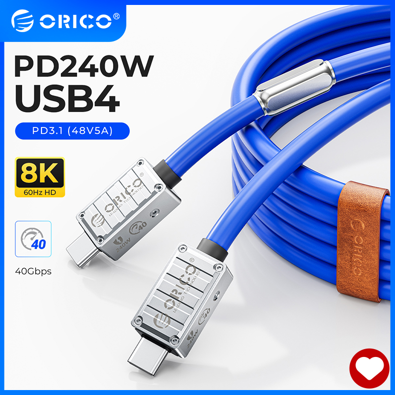 USB C Cáp, PD240W Nhanh Sạc Cáp, Android Charger, ORICO Silicone Lỏng Loại Dây C Để C 40Gbps Ngày Cáp Tương Thích Với Galaxy S7 S6 Cạnh Lưu Ý 9, Kindle, điện Thoại Android Xiaomi-Đỏ/Xanh Dương/Cam