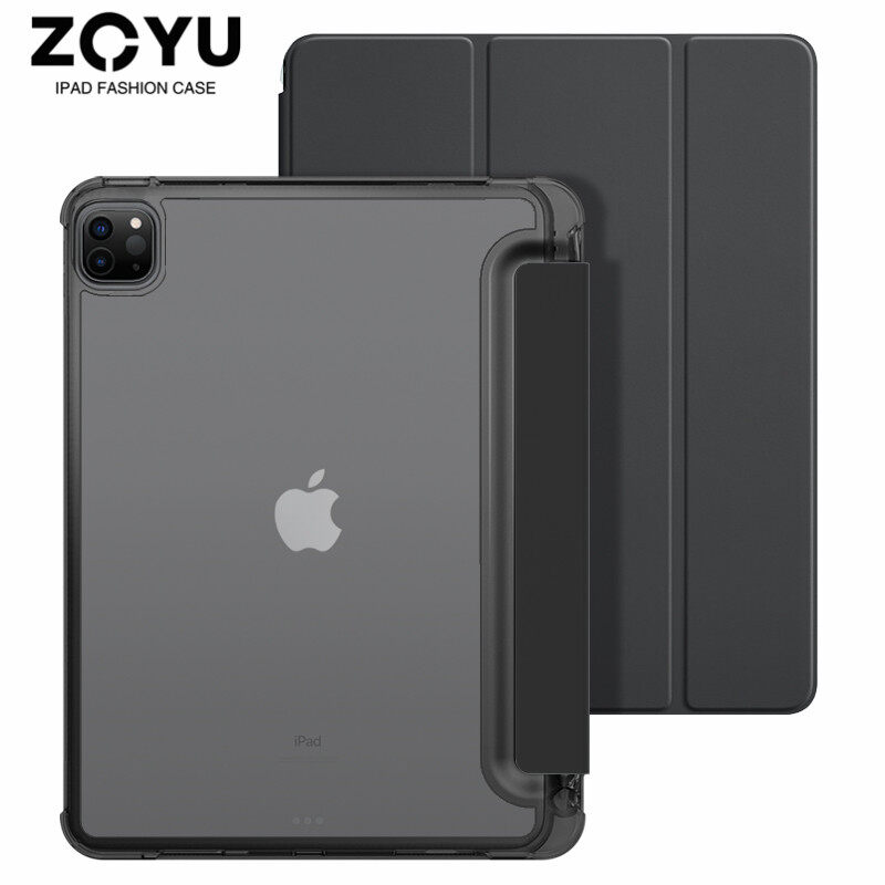 [ZOYU] iPad case for iPad 2020 Pro11/12.9 TPI/silicone material built-in pen tray (with sleep wake function) anti-bending design! DIY personalized protective shell transparent shell case ipad pro 11 2020 / ipad pro 2020 case.