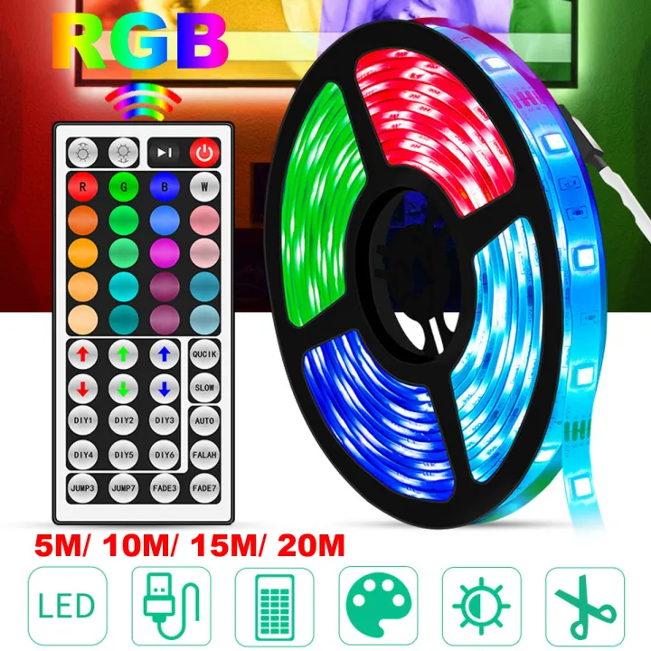 5m 10m 15 20m 16 4ft 32 8ft 49 2 65 6ft 5050 Smd Rgb Led Strip Flexible Tape Rope Lights Colors Changing 12v With Remote Control 2a 3a Power Adapter For Decor Tv Party Bar Led Light Lazada Singapore