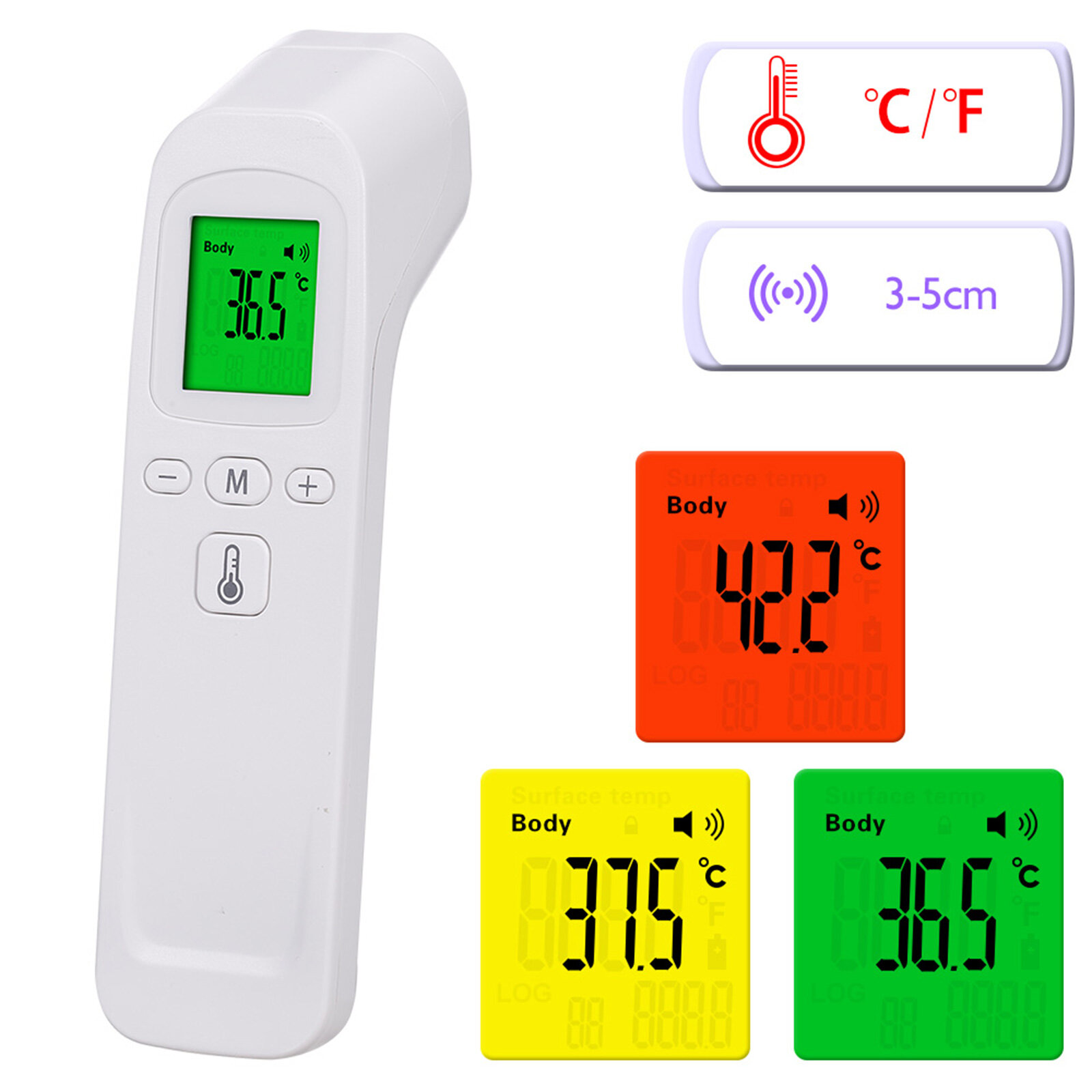 Non-Contact Forehead Ther-mometer Digital Handheld Infrared Ther-mometer Object Temperature Gauge High Precision °C and °F Switchable 3 Color Backlit