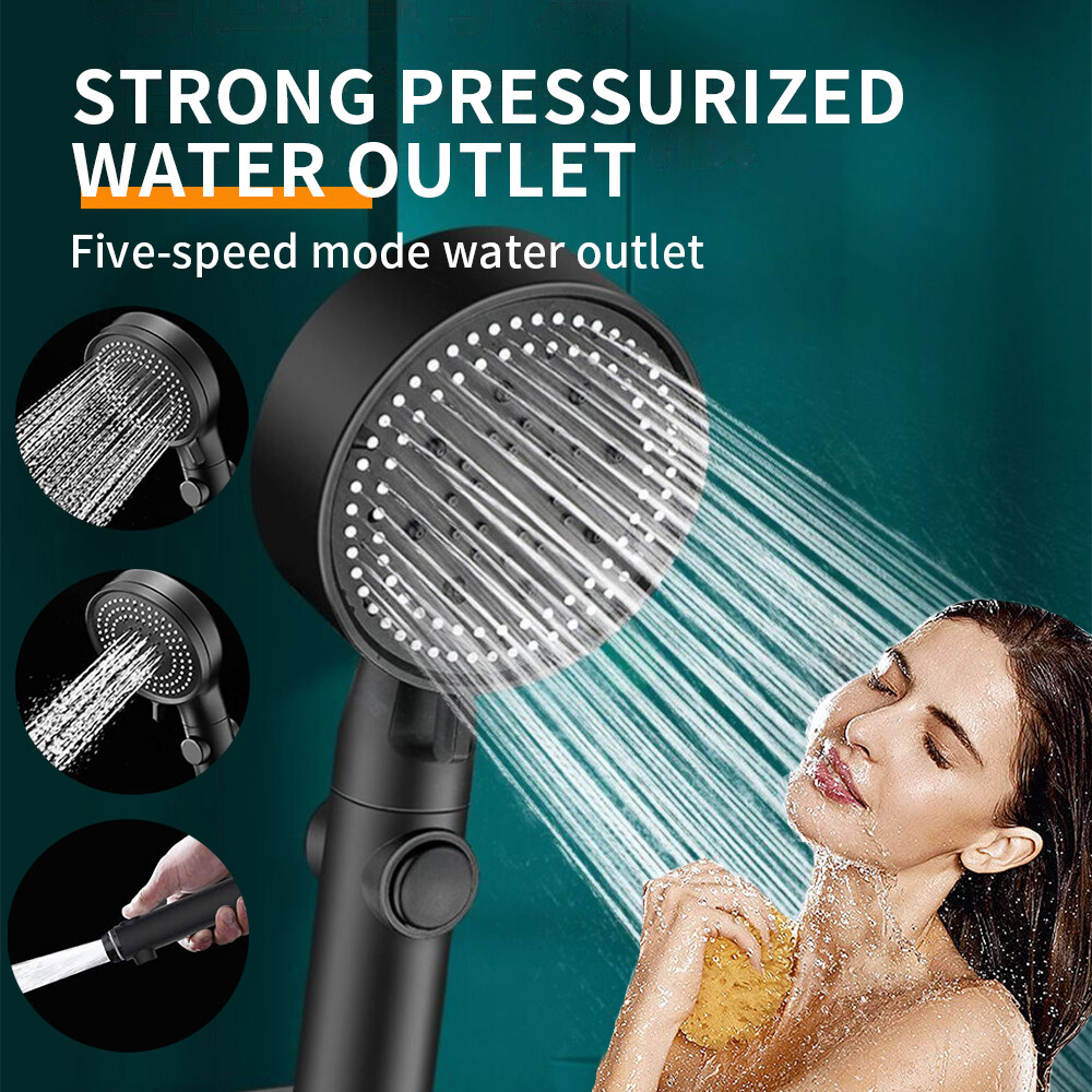 5 Mode Shower Head bathroom High Pressure Holder Wall Mounted Bracket Removable Handheld One-click Stop Water Free Hose Holder
