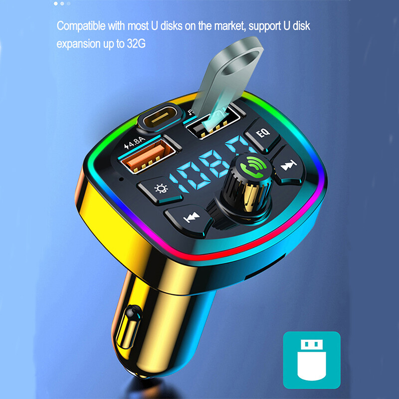 Máy Phát FM Bluetooth 5.0 Cho Xe Hơi Máy Nghe Nhạc Mp3 Bộ Sạc Xe Hơi USB Kép Type-C