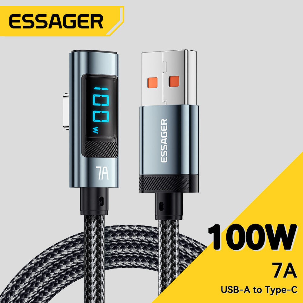 Essager PD 100W 7A USB Type C Cable Elbow Display Fast Charging USB C Bend Data Cable For HUAWEI Oneplus Samsung Honor OPPO VIVO Xiaomi Charger Cord
