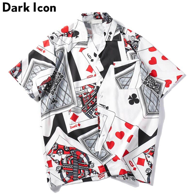 Dark Icon Porker King Printed Retro Street Shirts Men 2024 Summer Turn-down Collar Hip Hop Shirt Men's Top