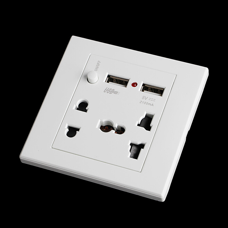 Ổ Cắm + 2 USB + Công Tắc Ổ Cắm Gắn Tường Bộ Sạc Bộ Chuyển Đổi Nguồn AC/DC Bảng Ổ Cắm