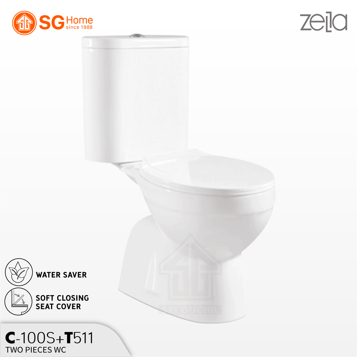 [ZELLA] C100 + T511 Two Piece Toilet Washdown Water Closet (STRAP