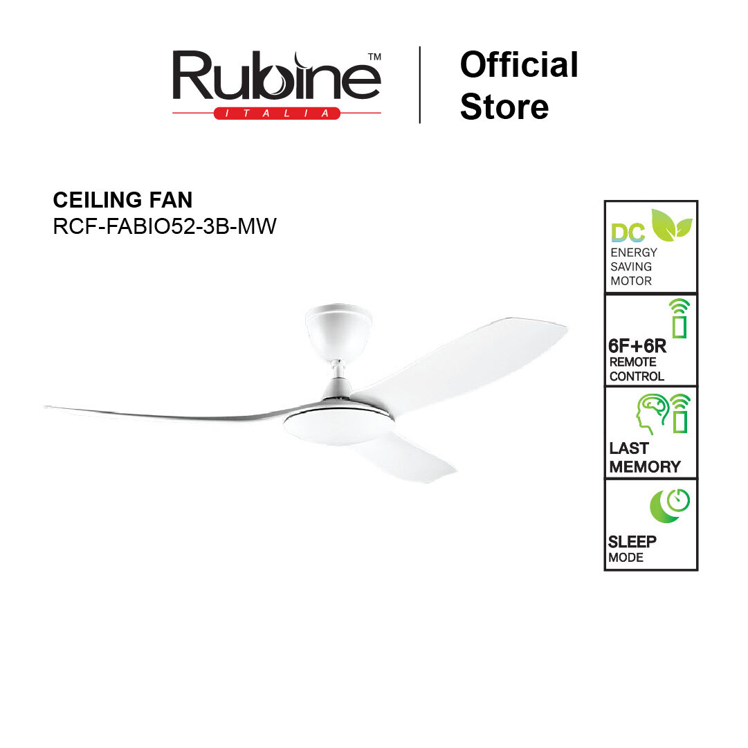 Rubine RCFFABIO523B Remote Control Ceiling Fan / 52 Inch / 3 Blades
