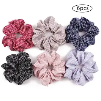 6pcs Stripe Plaid Dot Hair Band Women Scrunchies Soft Stretch Hair