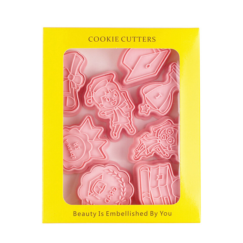 UG 8Pcs Congrats Graduation Cookie Cutter Biscuit Mold Press Plastic Cookie Mold