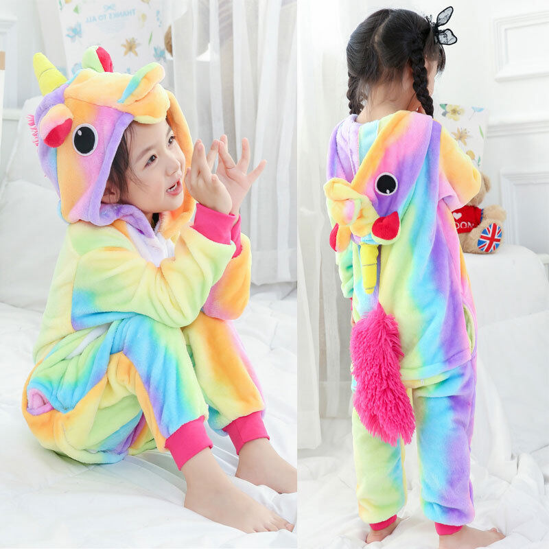 Children Unicorn Cosplay Costume For 3-13 Year Boy Girl Rainbow Unicorn Jumpsuits Pajamas Halloween Party Funny Sleepwear Pyjamas