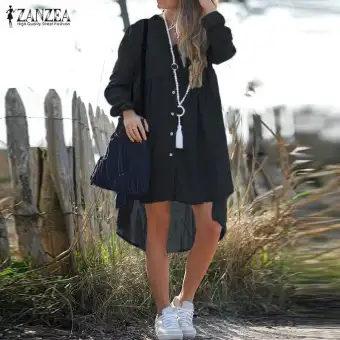 high low button down shirt dress