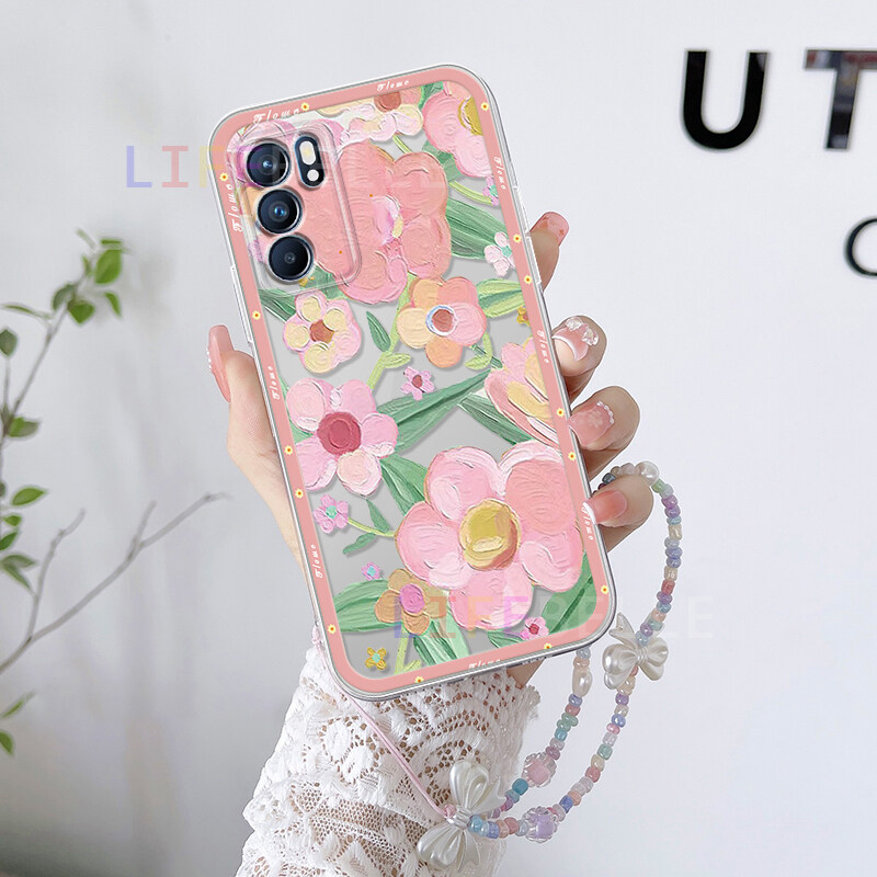 LIFEBELLE Ốp Cho OPPO Reno 2Z 2F Reno4 5 5 Pro 5F 6 4G 6Z Reno7 7Z 5G, + Ốp Điện Thoại Mềm Họa Tiết Hoa Cúc Thời Trang Có Dây Đeo Tay Thắt Nơ Dễ Thương Ốp Lưng Bảo Vệ Chống Sốc Bằng Silicon Cho Nữ Ốp Oppo