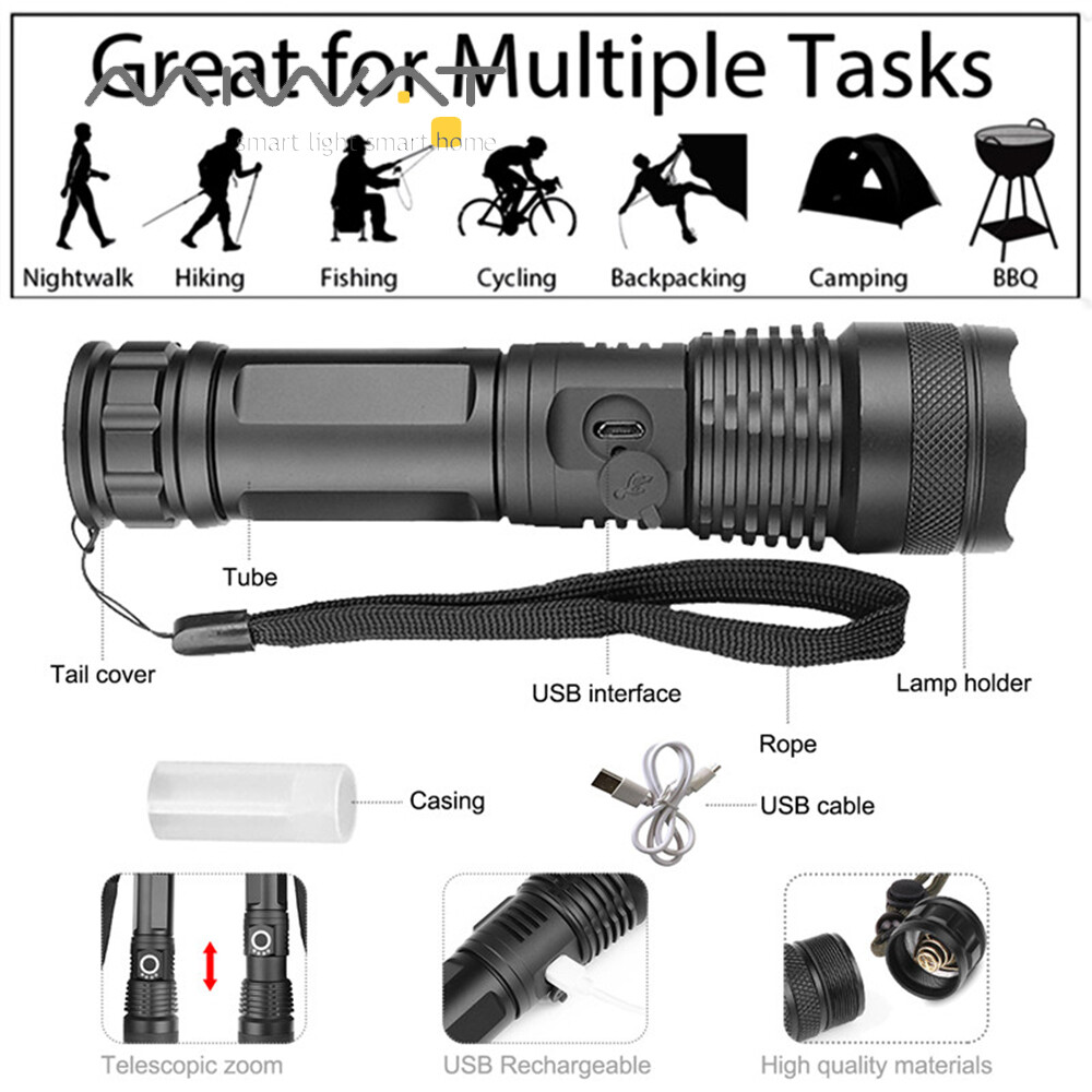 MIWAT LED Flashlight 1500LM Zoomable 5 Modes Powerful LED Super Bright Torch Waterproof Handheld Tactical Flashlight Camping Light