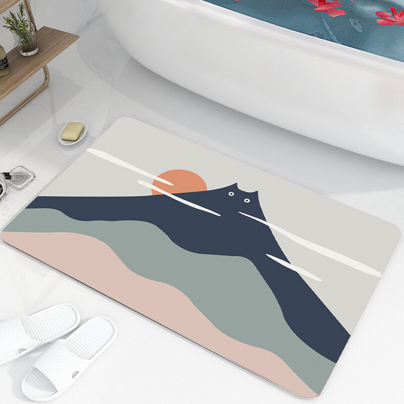 Diatom Mud Mat Cartoon Cute Bathroom Door Bathroom Mat Absorbent Mat Bathroom Non-Slip Bathroom Mat Quick-Drying Mat Door Mat Bedroom Kitchen Mat Diatomaceous Earth Mat Soft