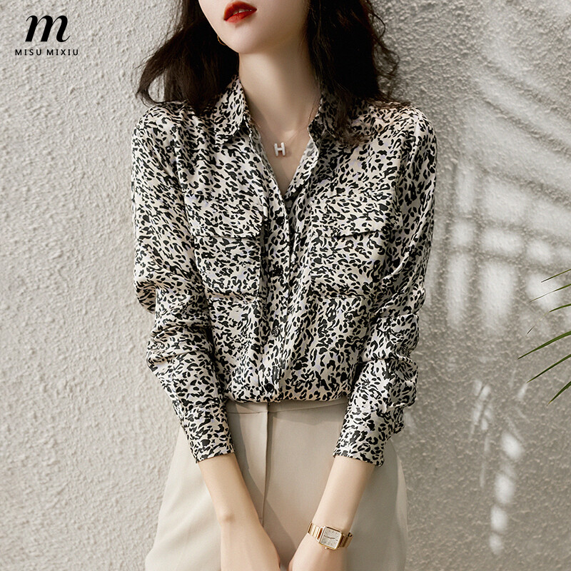 MISUMIXIU M-3XL Áo Lụa Tơ Tằm Da Báo Thời Trang Dành Cho Nữ, Áo Khí Chất Thanh Lịch Dài Tay Mới 2021, Quý Cô