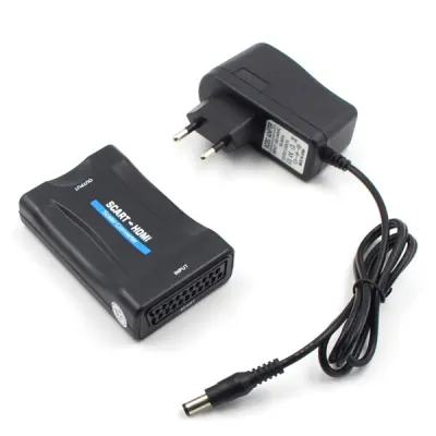 1080P Video Audio Upscale SCART to HDMI-compatible Converter Adapter for HD TV DVD Sky Box STB Plug and Play with DC Cable
