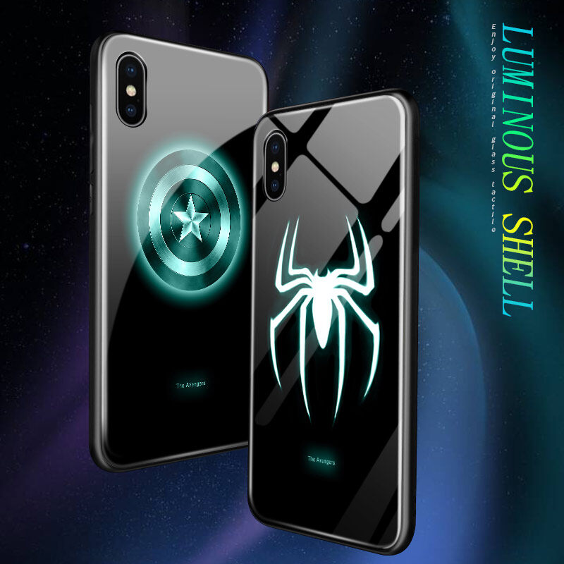 UCUC CASE For Samsung Note 10 Plus + case Luminous Marvel Superhero Captain America Ironman Case Glow in Dark Tempered Glass Back Casing Cover